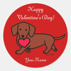 Sticker Rond Dachshund Valentine Caricature