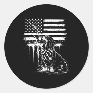 Sticker Rond Dachshund weiner drapeau américain 4 juillet doxie