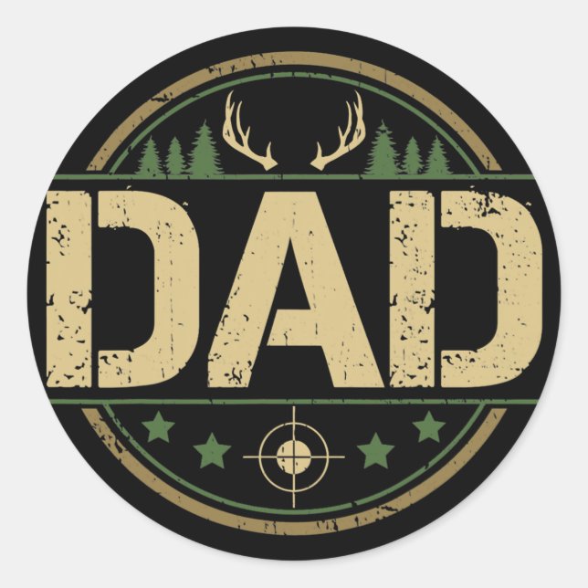 Sticker Rond Dad Deer Hunter Bow Hunting Animal Shooting (Devant)