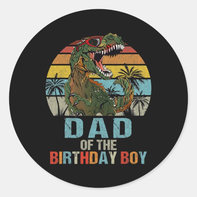 Sticker Rond Dad Dinosaur of the Birthday Boy Matching Family  (Devant)