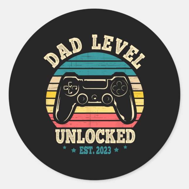 Sticker Rond Dad Level Unlocked Est. 2023 New Daddy I Leveled U (Devant)