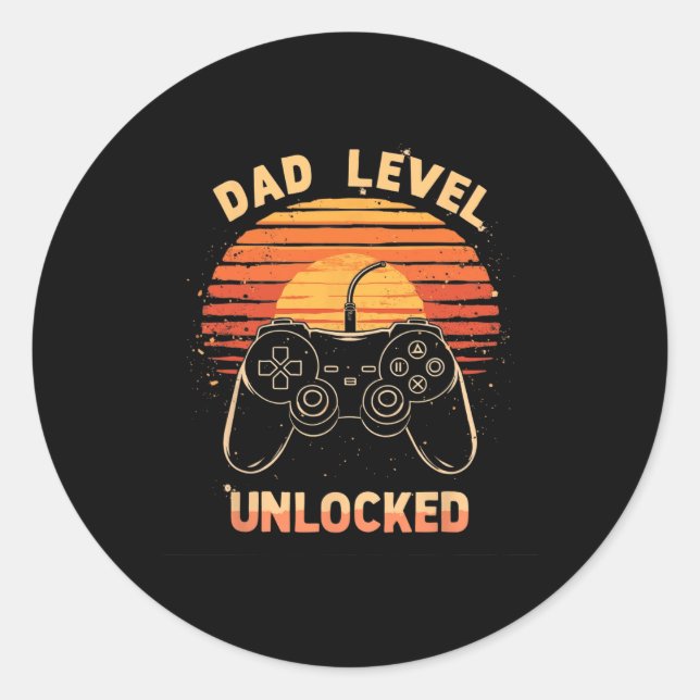 Sticker Rond Dad Level Unlocked Funny Retro New Dad Gamer  (Devant)