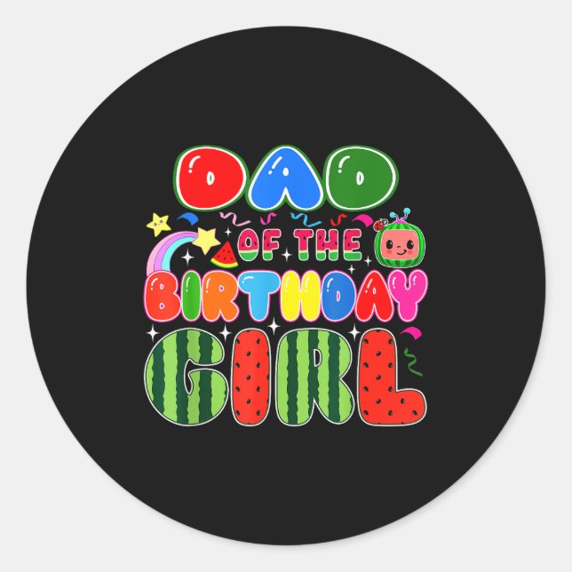 Sticker Rond Dad Of The Birthday Girl Melon Family Matching Fun (Devant)