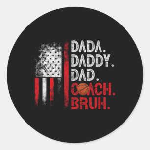 Sticker Rond Dada Daddy Papa Coach Bruh Sketll Papa Us Drapeau