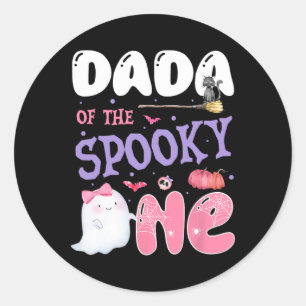 Sticker Rond Dada Du Éffrayant 1er Anniversaire Halloween rose