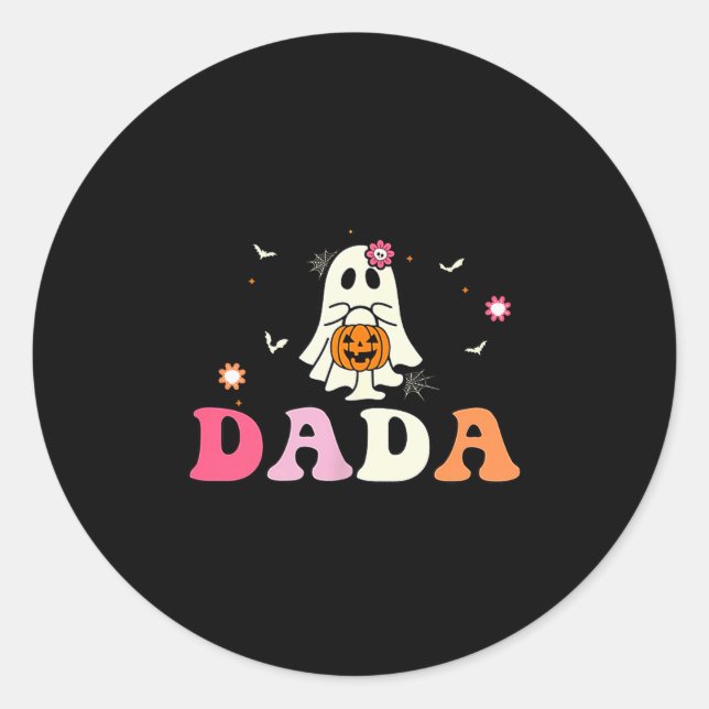 Sticker Rond Dada Ghost Boo One Soky Dad First Halloween Birthd (Devant)