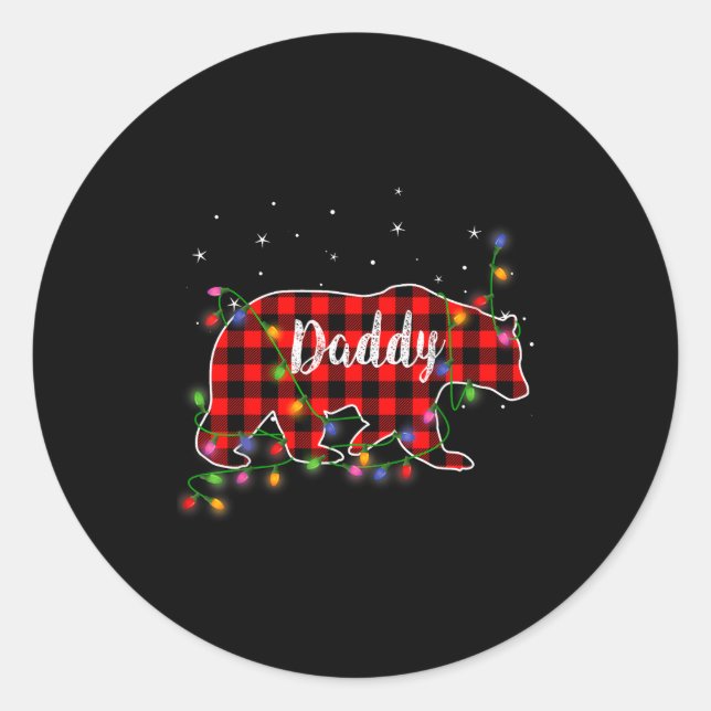 Sticker Rond Daddy Bear Red Plaid Christmas Pajama Family Gift  (Devant)