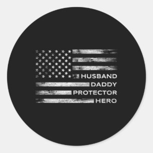Sticker Rond Daddy Protector Hero Fête des pères Drapeau améric