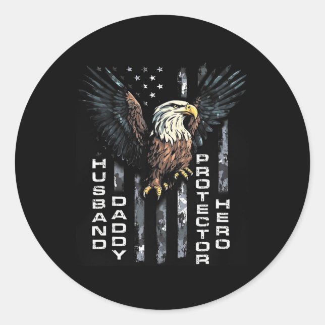 Sticker Rond Daddy Protector Hero Fête des pères Drapeau améric (Devant)