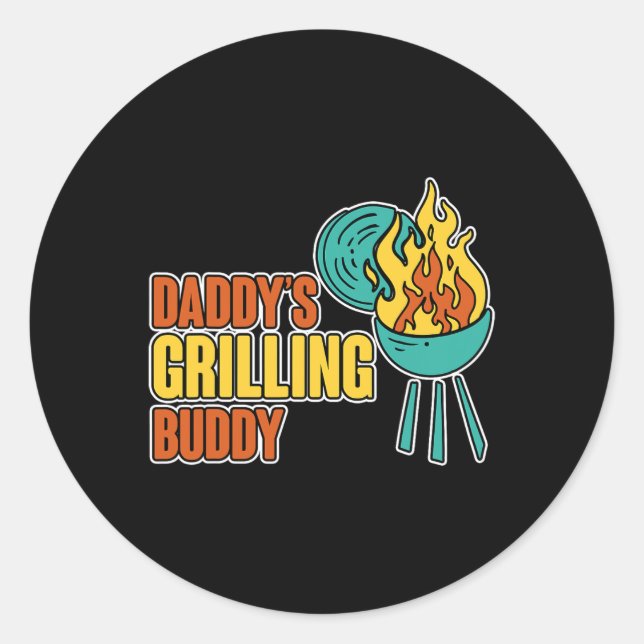 Sticker Rond Daddy's Grilling Buddy Family Bbq Mastercl — (Devant)