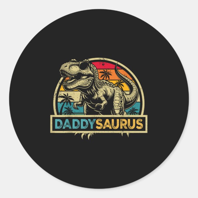 Sticker Rond Daddysaurus T Rex Dinosaur Daddy Saurus Famille Ma (Devant)