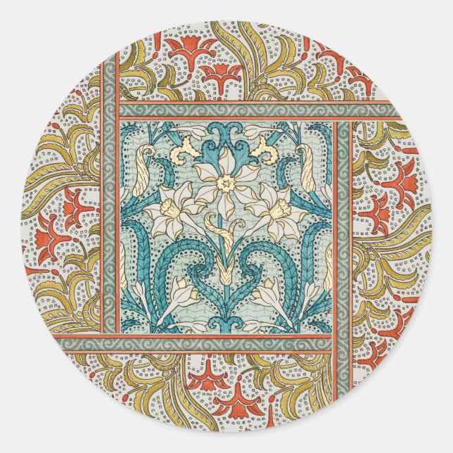 Sticker Rond Daffodique chintz papier peint à fleurs Art nouvea (Devant)