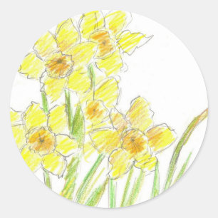 Sticker Rond Daffodique de printemps Aquarelle à fleurs jaunes