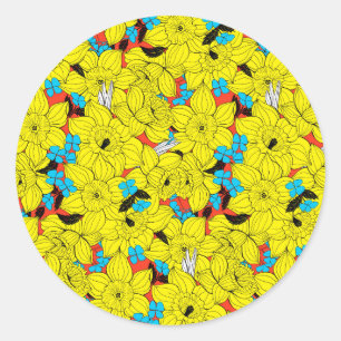 Sticker Rond Daffodiques motif floral printanier