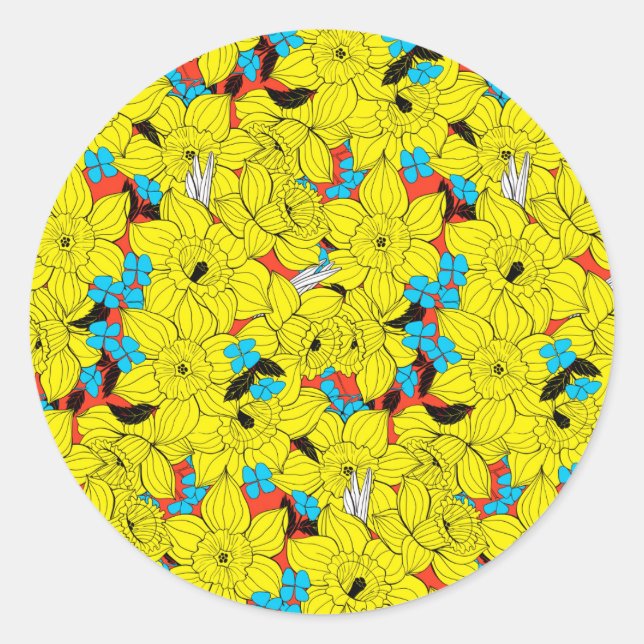 Sticker Rond Daffodiques motif floral printanier (Devant)