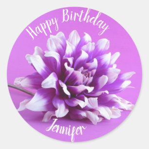 Sticker Rond Dahlia de pourpre de joyeux anniversaire