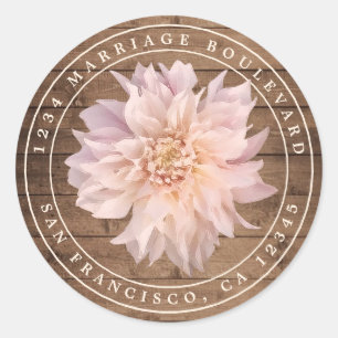 Sticker Rond Dahlia Flower Rustic Wood Mariage Adresse de retou