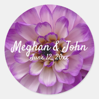 Sticker Rond Dahlia Purple Lavender Lilac Mariage Floral
