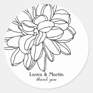 Sticker Rond Dahlia tête de fleur, design simple moderne invita