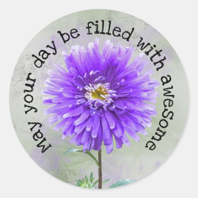 Sticker Rond Dahlia Violet Avec Citation (Devant)