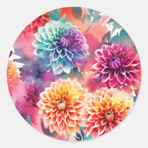 Sticker Rond Dahlias Aquarelle Florale