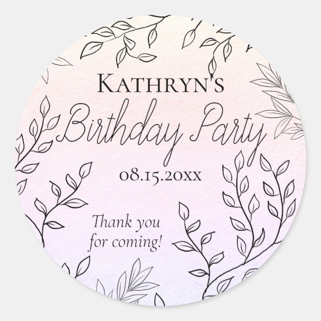 Sticker Rond Dainty Black Floral Outlines rose Anniversaire (Devant)