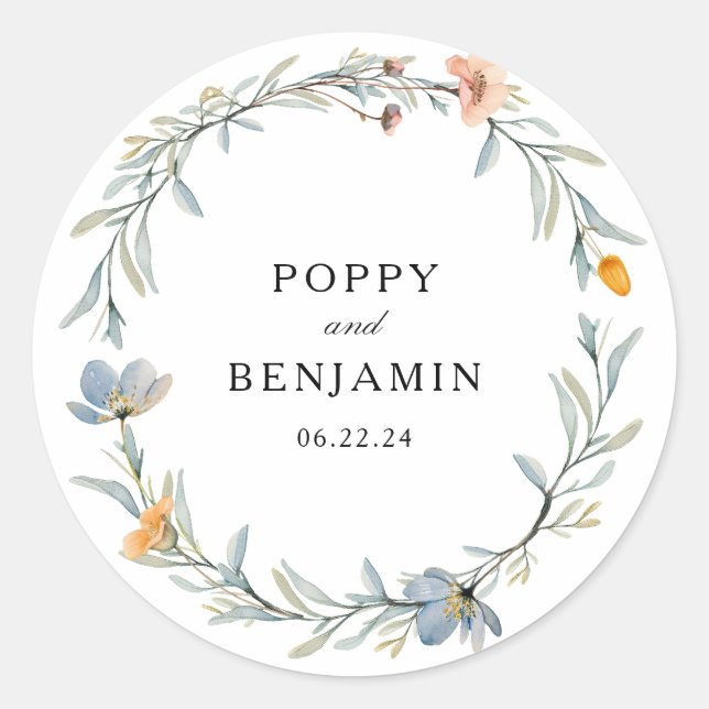 Sticker Rond Dainty Floral Fleur sauvage Mariage de couronne (Devant)