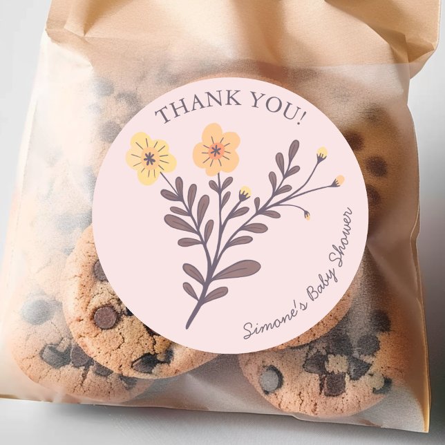 Sticker Rond Dainty Florals Élégant BABY SHOWER MERCI (Dainty Florals Elegant THANK YOU BABY SHOWER Classic Round Sticker
)