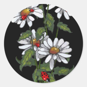 Sticker Rond Daisées avec Ladybugs sur Black : Art