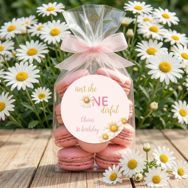 Sticker Rond Daisy 1st Birthday Isn't She ONEderful Boho (Daisy 1st Birthday Isn't She ONEderful Boho Classic Round Sticker)