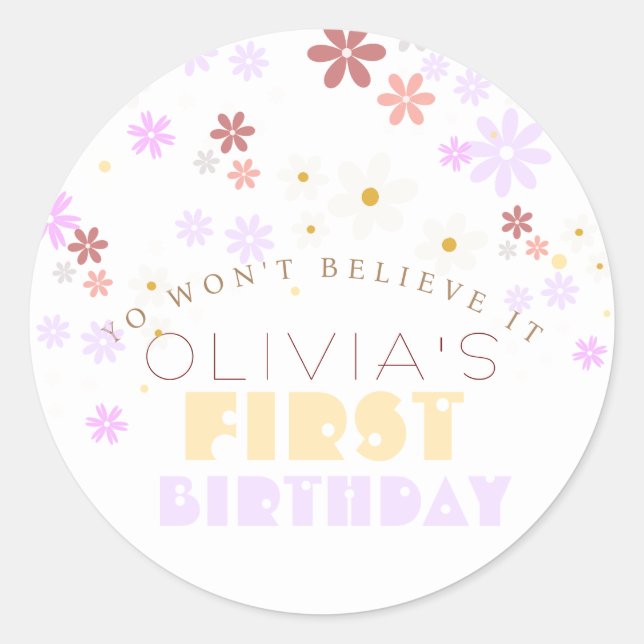 Sticker Rond Daisy Anniversaire Soirée Fleur mignonne 1er Anniv (Devant)