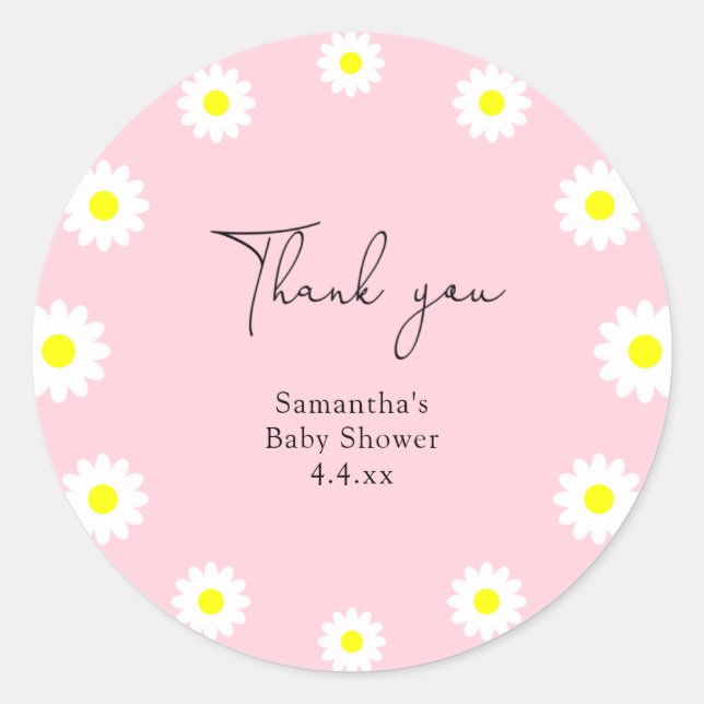 Sticker Rond Daisy - Baby shower merci (Devant)
