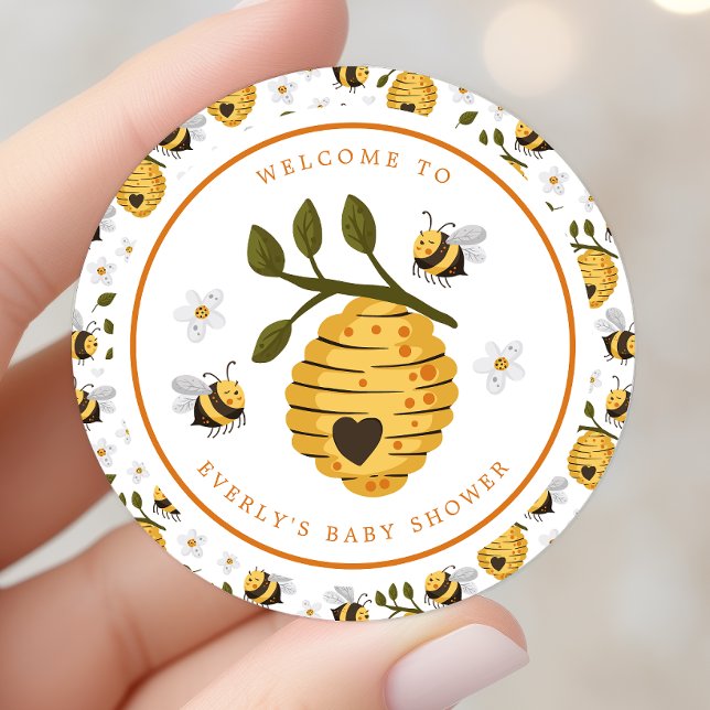 Sticker Rond Daisy Beehive Bumblebee Bee Baby shower (Créateur téléchargé)