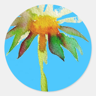 Sticker Rond Daisy Blue Fleur d'Art Moderne