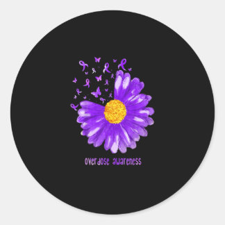 Sticker Rond Daisy Butterfly Purple Ribbon Overdose Awareness