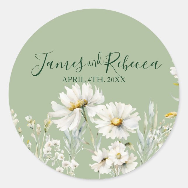 Sticker Rond Daisy Earthy Sage & Botanical Greenery (Devant)