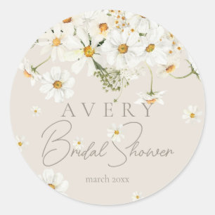 Sticker Rond Daisy Élégant Fleur Sauvage Mariage Moderne