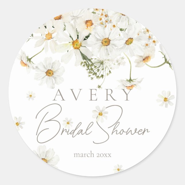 Sticker Rond Daisy Élégant Fleurs Sauvages Mariage Moderne (Devant)