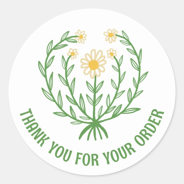Sticker Rond Daisy Floral Logo Chic Elegant Order Merci (Devant)