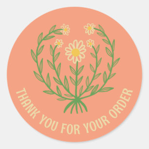 Sticker Rond Daisy Floral Logo Chic Elegant Order Merci