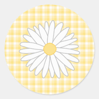 Sticker Rond Daisy Flower à Yellow et White.