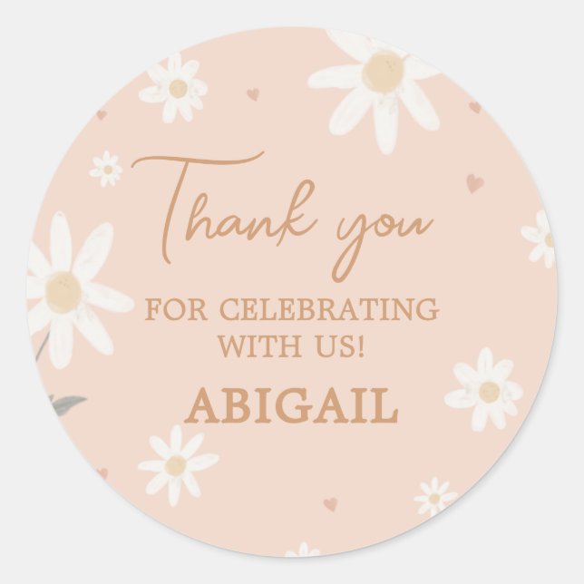 Sticker Rond Daisy Little Miss Onederry Photo Anniversaire (Devant)