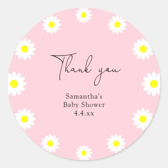 Sticker Rond Daisy - merci baby shower (Devant)