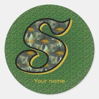 Sticker Rond Daisy Monogram Initial S Personalized