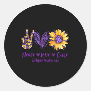 Sticker Rond Daisy Peace Love Cure Epilepsy Awareness Purple Ri