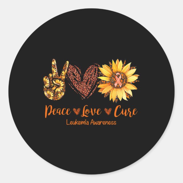 Sticker Rond Daisy Peace Love Cure Leukemia (Devant)