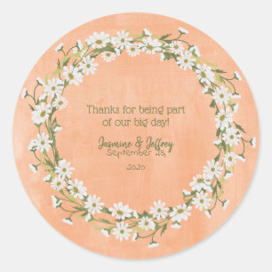 Sticker Rond Daisy & Peach Floral Mariage Merci