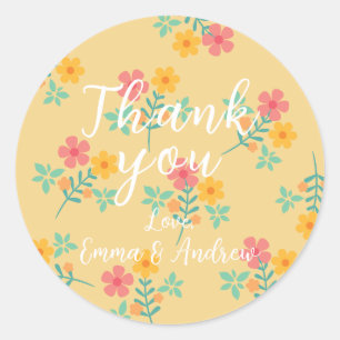 Sticker Rond Daisy Retro Bouquet Motif en Jaune