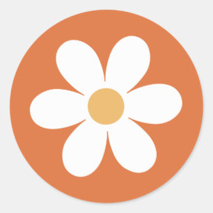 Sticker Rond Daisy rétro orange brûlé