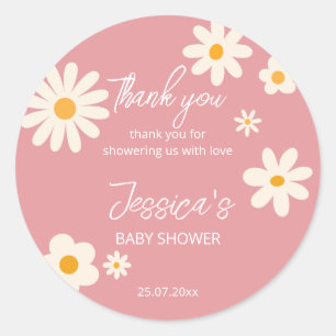 Sticker Rond Daisy rétro rose baby shower boho